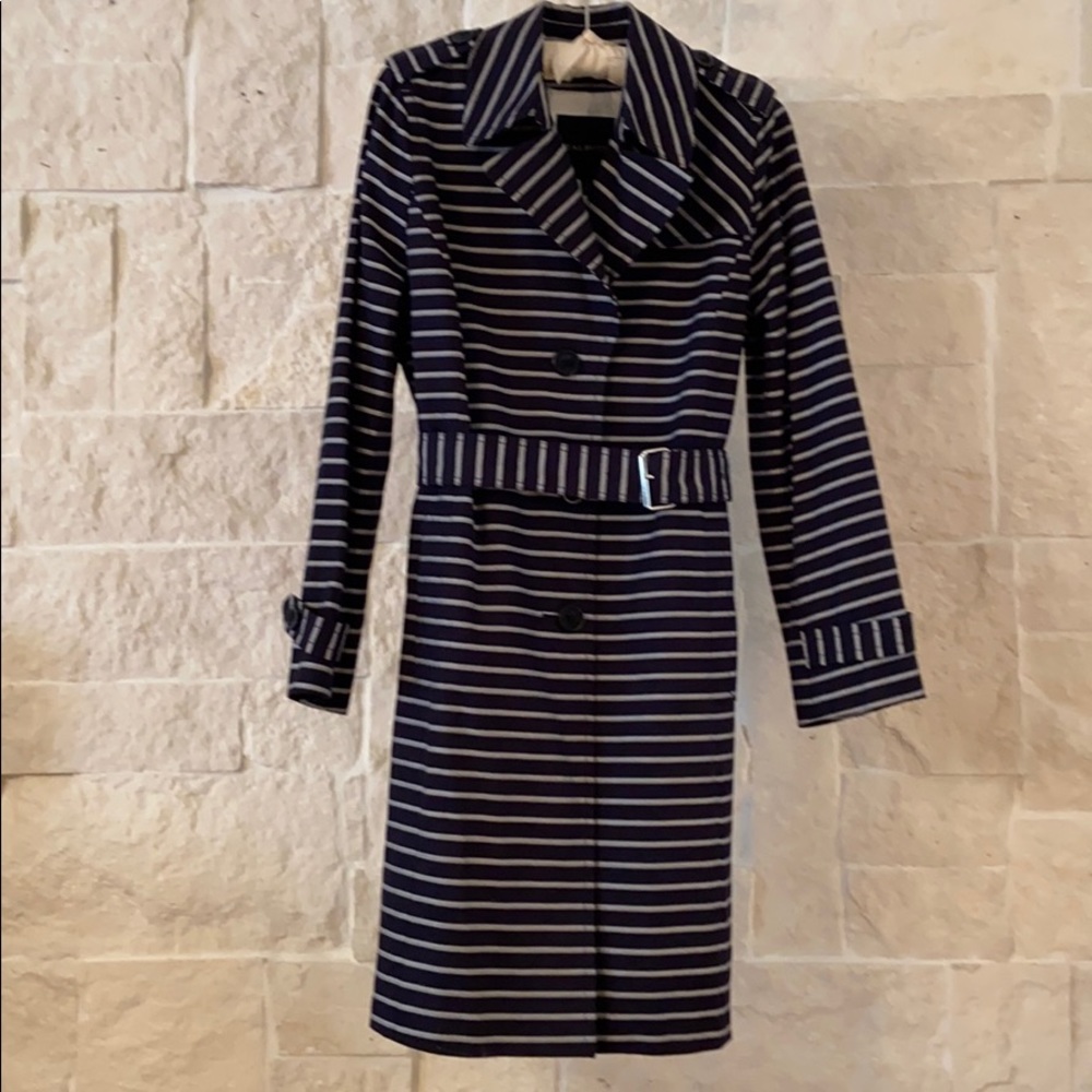 Talbots Trench Coat Navy & White Stripes—Medium